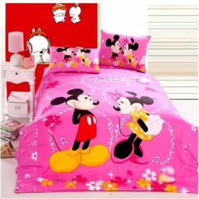 Home Readiness 140 TC Cotton Single Cartoon Flat Bedsheet(Pack of 1, Pink)