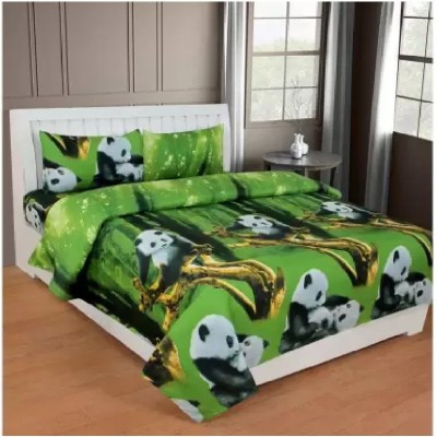 Decor Home Readiness 140 TC Polycotton Double Animal Flat Bedsheet(Pack of 1, Green)