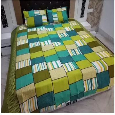 Decor Home Readiness 140 TC Polycotton Double 3D Printed Flat Bedsheet(Pack of 1, Green)