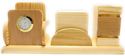 SMART WORLD 2 Compartments Wooden Penstand(Brown)