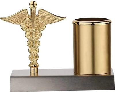 SMART WORLD 1 Compartments Metal Pen Stand and accessiories(Gold)