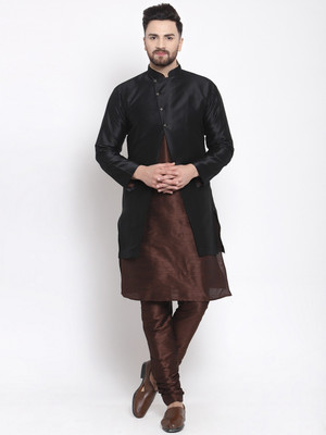 SAIFOO Men Kurta Pyjama Ethnic Jacket Set