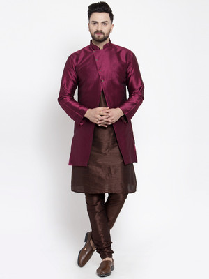 SAIFOO Men Kurta Pyjama Ethnic Jacket Set