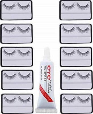 Miss Hot false eyelashes 10 pcs and 1 pcs eyelash glue(Pack of 11)