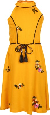 Arshia Fashions Girls Midi/Knee Length Casual Dress(Yellow, Sleeveless)