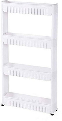 Oxfo Utensil Kitchen Rack Plastic Storage Rack Shelf Multi-Layer Refrigerator Side with Removable Wheels Furniture 4 Tire Slim Side Multipurpose Storage Slim Side Rack