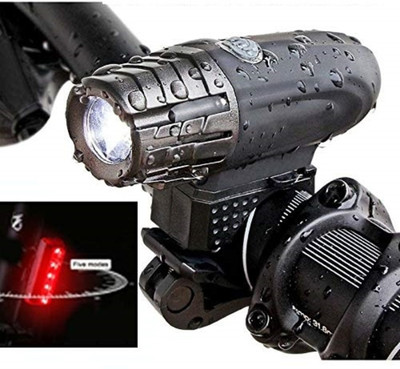 ZIGLY Rechargeable Bicycle Super Bright Headlight and Tail Light LED Front Rear Light Combo(Black)