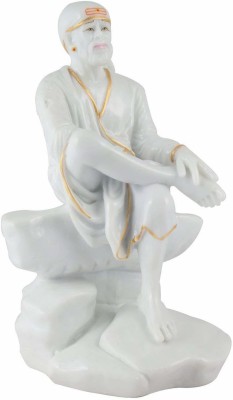 krishnagallery1 Sai Baba murti Pure White Marble Shinning Look Decorative Showpiece  -  11.9 cm(Marble, White, Gold)