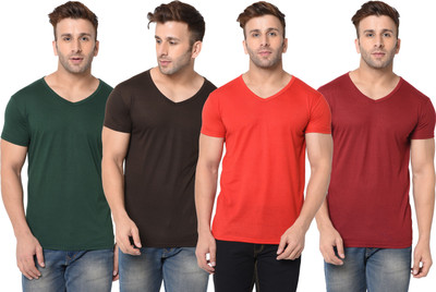 Adorbs Solid Men V Neck Red, Green, Brown T-Shirt