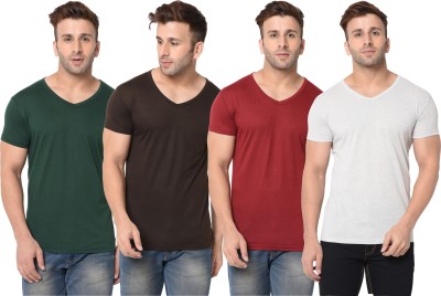 Jangoboy Self Design, Solid Men V Neck Multicolor T-Shirt