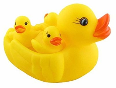 VRUX Cute Duck Family Chu Chu Sound Baby Bathing Toys Yellow Rubber Squeezy Floating Bath Tub Toy Bath Toy(Yellow)