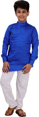 Fourfolds Boys Formal Kurta and Pyjama Set(Blue Pack of 1)