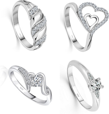 Divastri 1510-1424-1505-1444FRR- Regular Fit mix Size Combo Ring Set Alloy, Brass Crystal, Cubic Zirconia Platinum Plated Ring