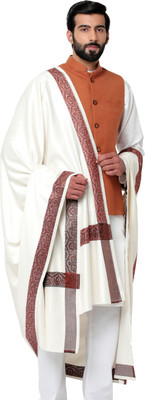 WEAVERS VILLA Cashmere, Wool Woven Men Shawl(White)
