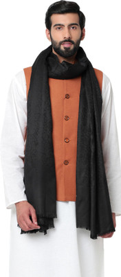 WEAVERS VILLA Pashmina, Wool Self Design Men Shawl(Black)