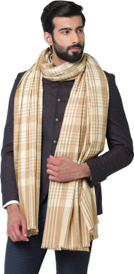 PASHTUSHS Pashmina, Wool Checkered Men Shawl(White, Beige)