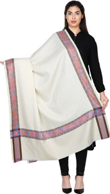 PASHTUSHS Wool Self Design Women Shawl(White)