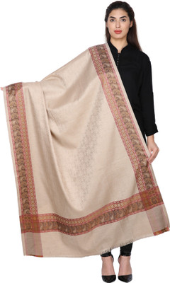 Kashmiri handloom Wool Self Design Women Shawl(Beige)