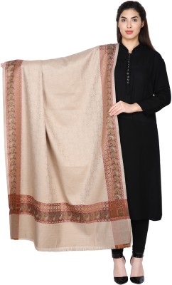 Royal-E-Kashmir Wool Printed Women Shawl(Beige, Brown)