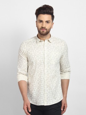 Cape Canary Men Floral Print Casual Beige Shirt