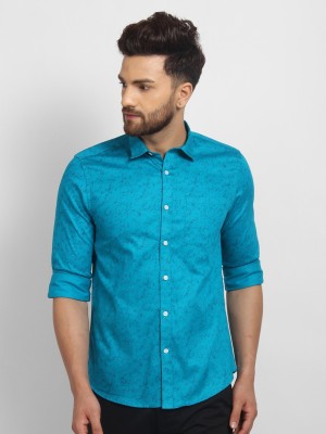 Cape Canary Men Printed Casual Blue Shirt