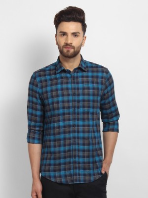 Cape Canary Men Checkered Casual Blue Shirt