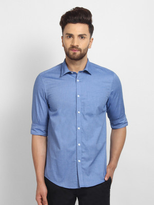 Cape Canary Men Self Design Formal Blue Shirt