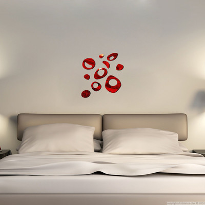 SUDARSHAN DESIGNS 39 cm Decorative Abstract Acrylic 3D Mirror Wall Sticker (Red) Self Adhesive Sticker(Pack of 1)