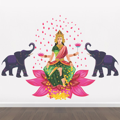StickMe 135 cm Gorgeous - Goddess - Lakshmi - With Elephant - Laxmi - Gajalakshmi - Decorative - Creative - Colorful - Wall Sticker-SM806 Self Adhesive Sticker(Pack of 1)