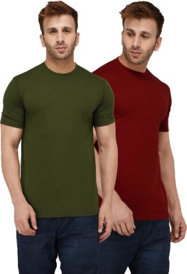 New Trends Collection Solid Men Round Neck Dark Green, Maroon T-Shirt