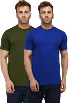 London Hills Solid Men Round Neck Blue T-Shirt