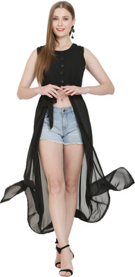 bright nex Casual Sleeveless Solid Women Black Top