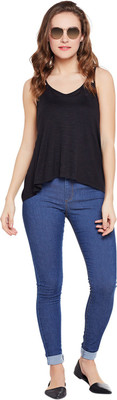 Le Bourgeois Casual Sleeveless Solid Women Black Top