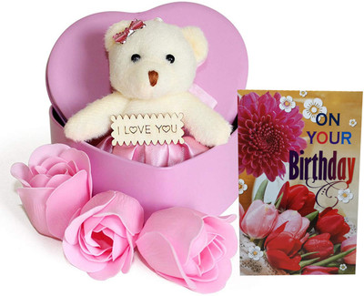 Natali Traders Artificial Flower, Soft Toy, Greeting Card Gift Set