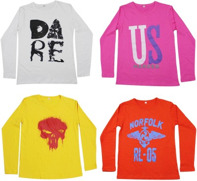 DIAZ Boys Graphic Print Cotton Blend T Shirt(Multicolor, Pack of 4)