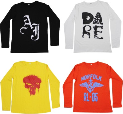 DIAZ Boys Graphic Print Cotton Blend T Shirt(Multicolor, Pack of 4)