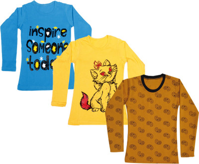 IndiWeaves Girls Printed Wool Blend Regular T Shirt(Multicolor, Pack of 3)