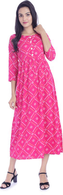 HANUMNTRA Women Printed A-line Kurta(Pink)
