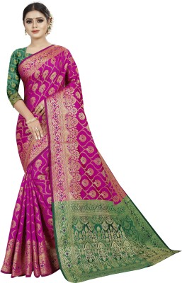 MANIKARNIKA Embellished Kanjivaram Silk Blend Saree(Magenta)