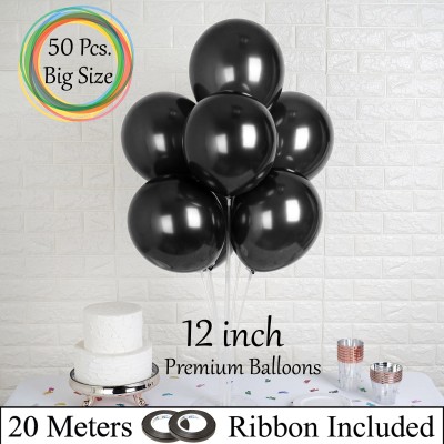 AMFIN Solid AN 12 inch Black Balloons Pk 50 Balloon(Black, Pack of 52)