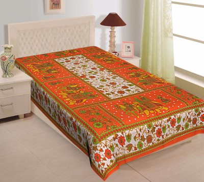 UNIBLISS 104 TC Cotton Single Printed Flat Bedsheet(Pack of 1, Orange)