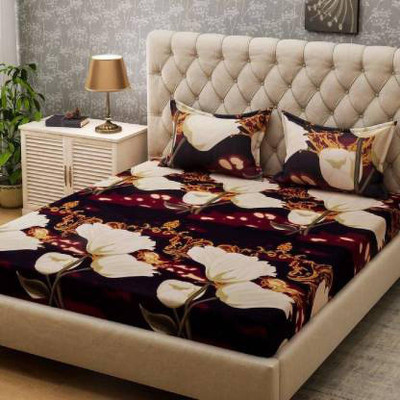 Sodha Collections Polycotton Double Flat 144 TC Printed Bedsheet(Pack of 3, Brown)
