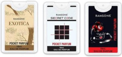 RAMSONS Pocket Perfume SECRET CODE, SEXY and EXOTICA EAU DE PERFUM (3N x 18ml) Deodorant Spray - For Men & Women(54 ml, Pack of 3)