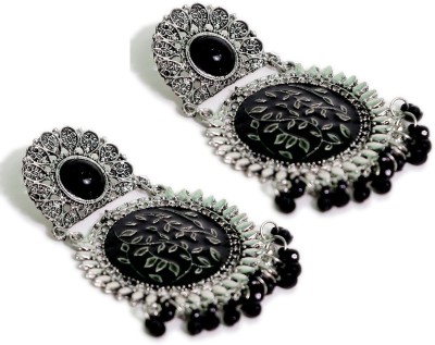 Fashion Factory Beautiful Black And German Silver Earrings for Women and Girls Alloy Drops & Danglers, Stud Earring