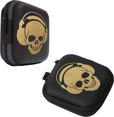 StealODeal Leather Zipper Headphone Case For Universal(Black, beige)
