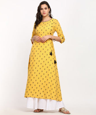 Aurelia Women Printed A-line Kurta(Yellow)
