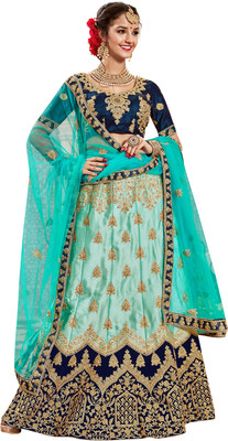 manvaa Embroidered Semi Stitched Lehenga Choli(Blue, Green)