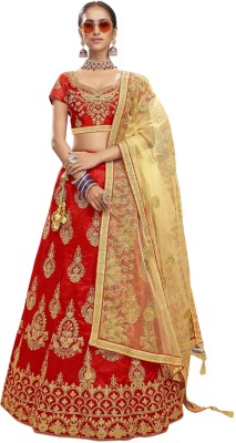 manvaa Embroidered Semi Stitched Lehenga Choli(Red)