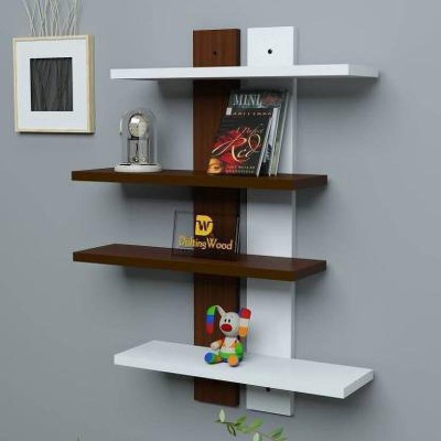 ArtfulCrafts Home Wall shelf Wooden Wall Shelf (Number of Shelves - 4, White, White) Wooden Wall Shelf(Number of Shelves - 4, Brown, White)