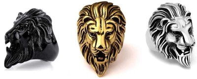 jashan accessories Lion King Head Combo Ring Stainless Steel Medium Ring For Men & Boys Stainless Steel Black Silver, Silver, Gold Plated Ring